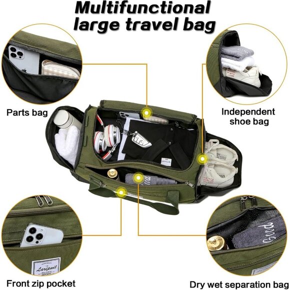 40L Travel Duffle Bag for Men & Women, Sports Gym Bag with Wet Pocket - Picture 4 of 8